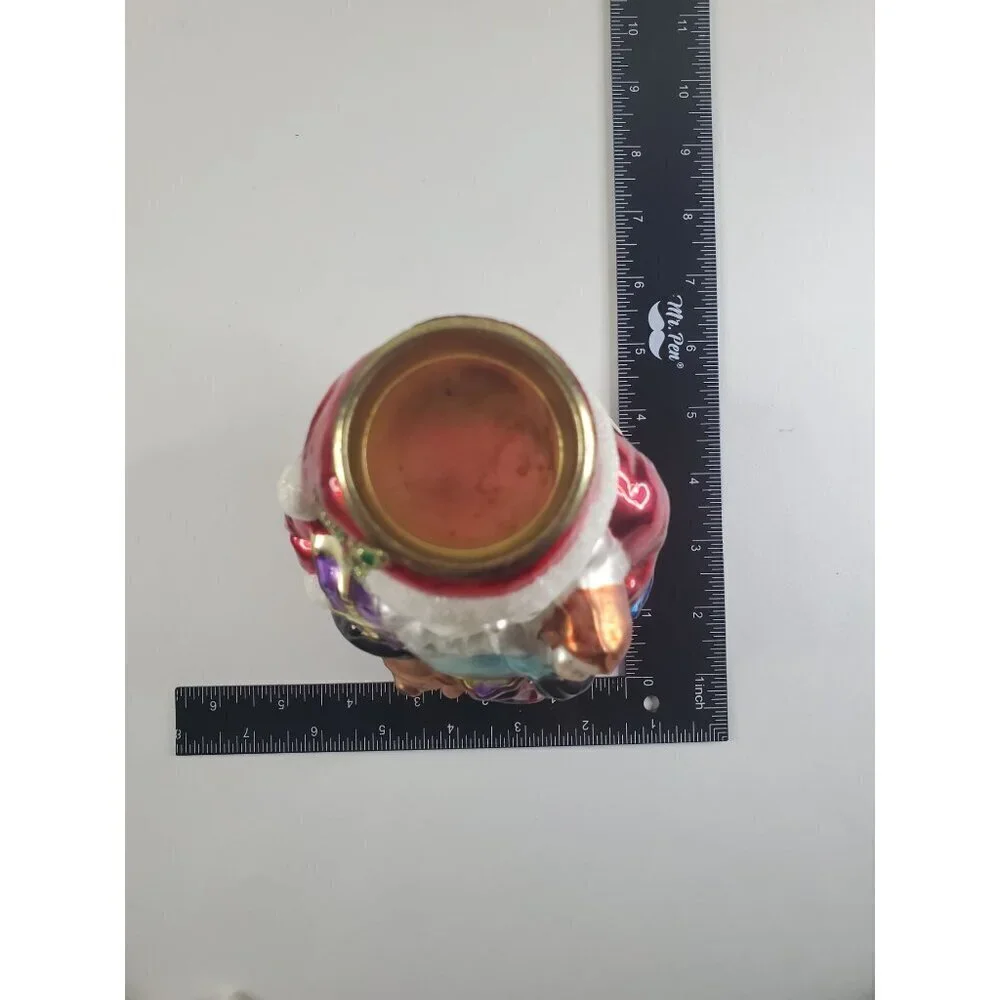 Vintage Hand blown glass Christmas Tea light holder‎ Santa holding presents